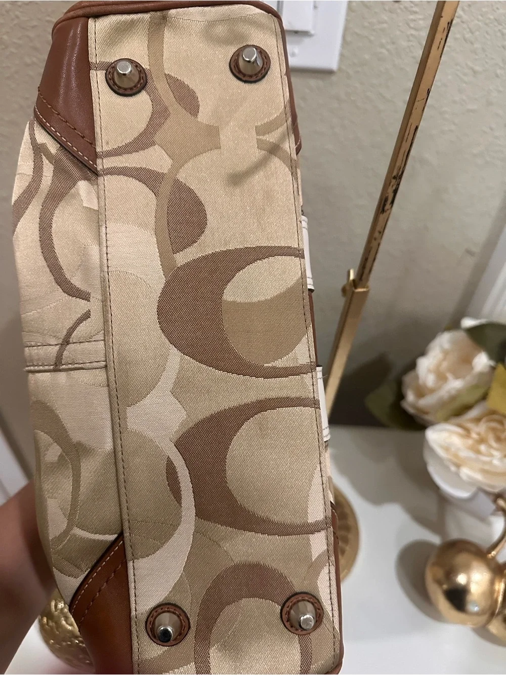 Coach Tan & Cream Signature Satchel